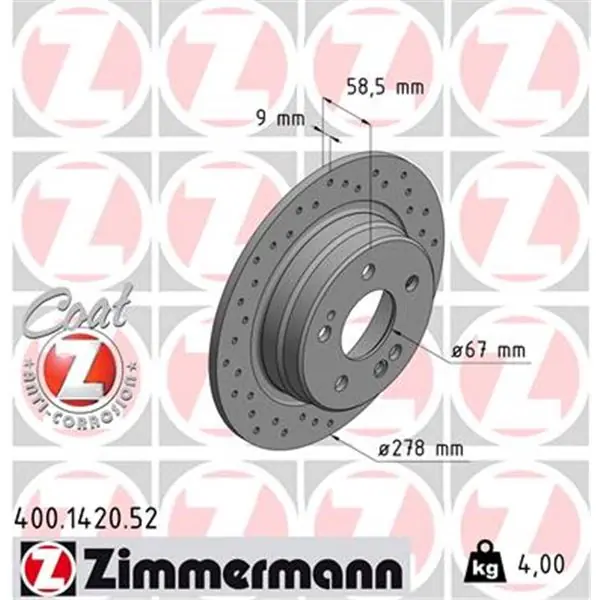 Disco de freno eje trasero (Gama SPORT COAT Z) ZIMMERMANN 400142052 Precio Reducido