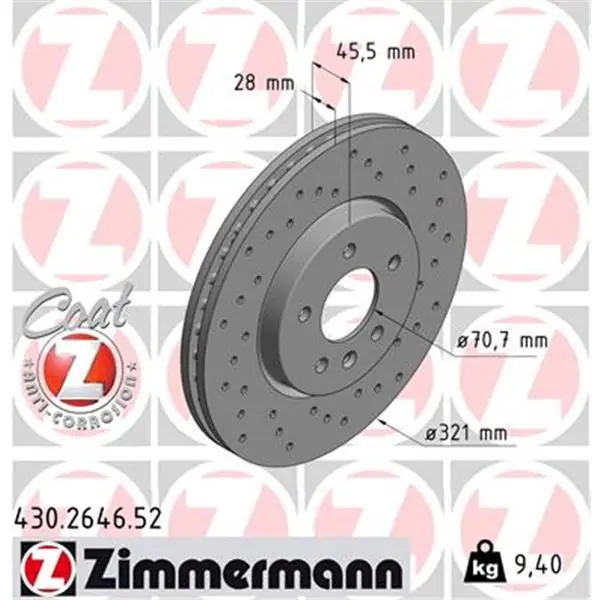 Precio Económico Disco de freno eje delantero (Gama SPORT COAT Z) ZIMMERMANN 430264652