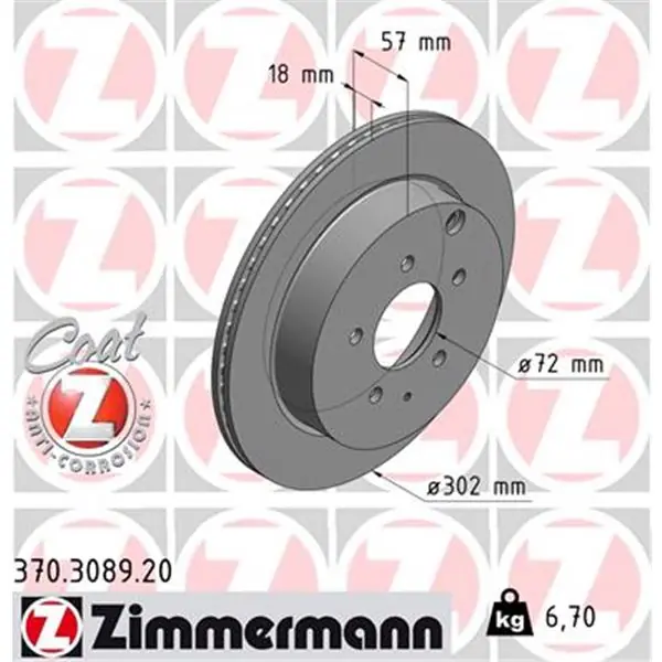Disco de freno eje trasero (Gama COAT Z) ZIMMERMANN 370308920 Hecho A Mano