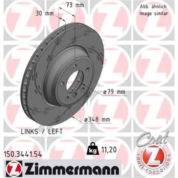 Disco de freno eje delantero, izquierda (Gama BLACK Z) ZIMMERMANN 150344154 Profesional
