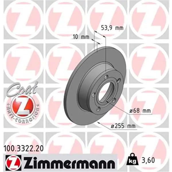Imprescindible (Must-Have) Disco de freno eje trasero (Gama COAT Z) ZIMMERMANN 100332220