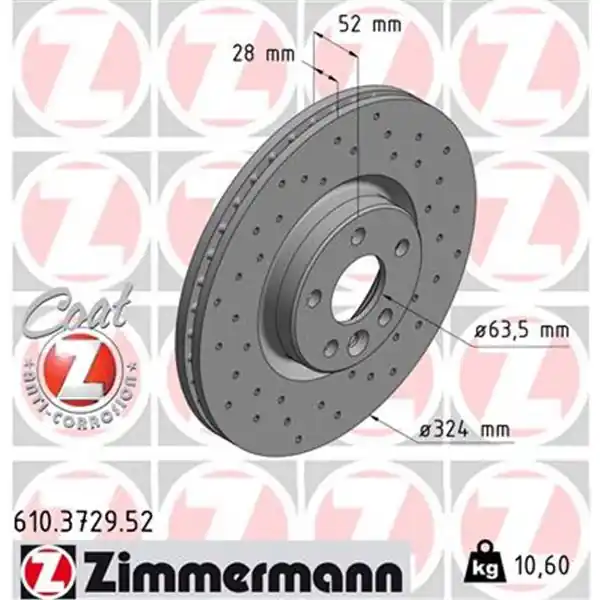 Disco de freno eje delantero (Gama SPORT COAT Z) ZIMMERMANN 610372952 Alta Calidad