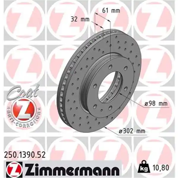 Disco de freno eje delantero (Gama SPORT COAT Z) ZIMMERMANN 250139052 Pedido Al Por Mayor