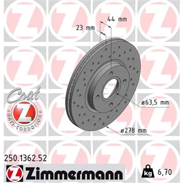 Disco de freno eje delantero (Gama SPORT COAT Z) ZIMMERMANN 250136252 Precio Rebajado