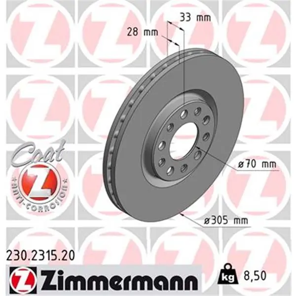 Disco de freno eje delantero (Gama COAT Z) ZIMMERMANN 230231520 Oferta Limitada