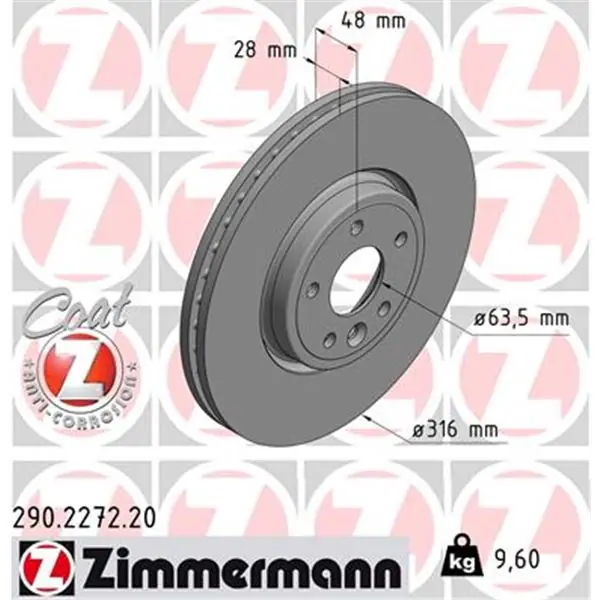 Disco de freno eje delantero (Gama COAT Z) ZIMMERMANN 290227220 Original