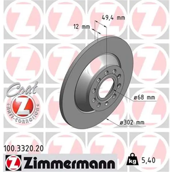 Premium Disco de freno eje trasero (Gama COAT Z) ZIMMERMANN 100332020