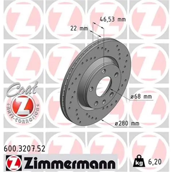 Precio De Fábrica Disco de freno eje delantero (Gama SPORT COAT Z) ZIMMERMANN 600320752