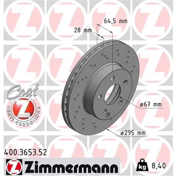 Disco de freno eje delantero (Gama SPORT COAT Z) ZIMMERMANN 400365352 Mayoreo