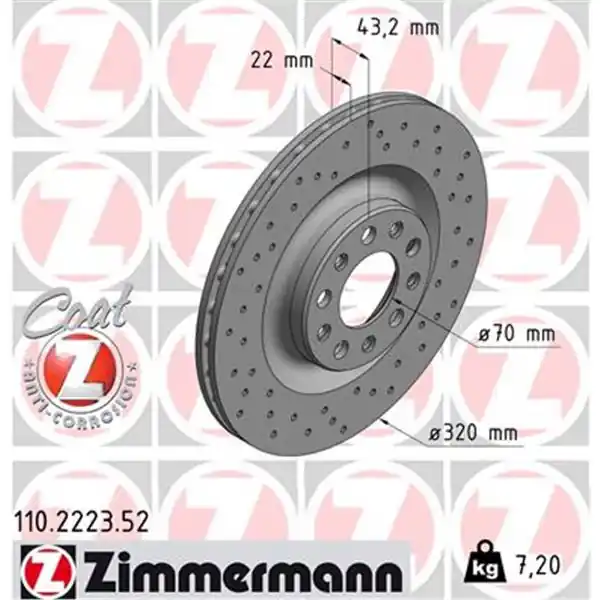 Envío Inmediato Disco de freno eje trasero (Gama SPORT COAT Z) ZIMMERMANN 110222352