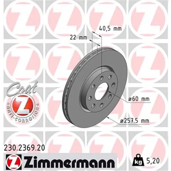 Disponible Ahora Disco de freno eje delantero (Gama COAT Z) ZIMMERMANN 230236920