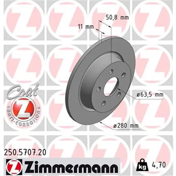 Disco de freno eje trasero (Gama COAT Z) ZIMMERMANN 250570720 Últimas Unidades