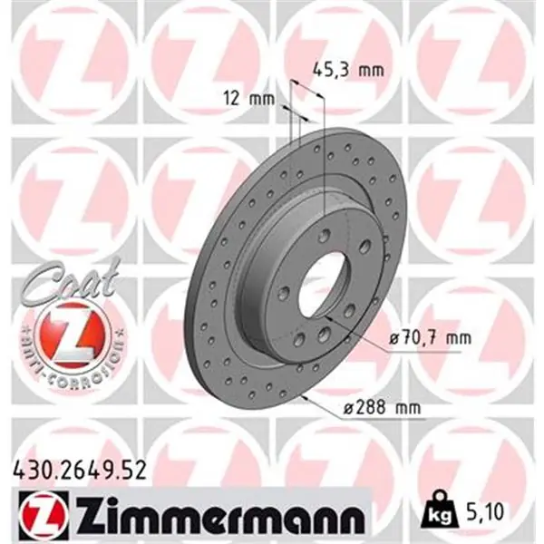 Disco de freno eje trasero (Gama SPORT COAT Z) ZIMMERMANN 430264952 Bestseller