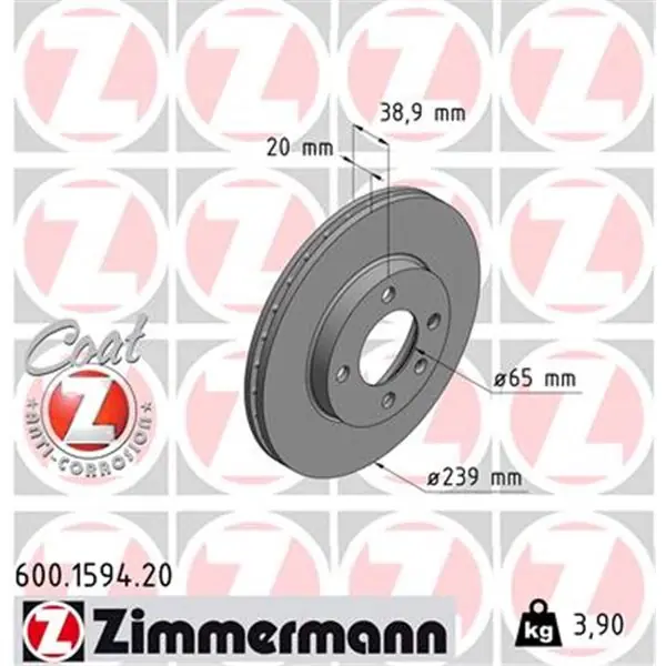Disco de freno eje delantero (Gama COAT Z) ZIMMERMANN 600159420 Precio Económico