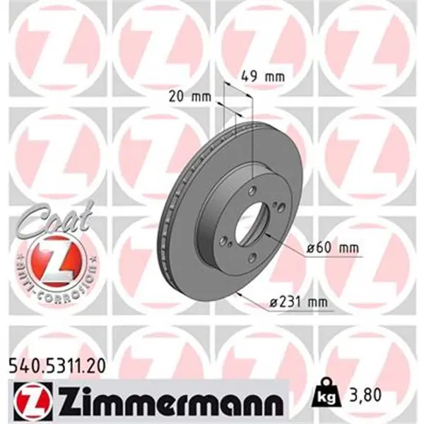 Disco de freno eje delantero (Gama COAT Z) ZIMMERMANN 540531120 Garantía De Devolución De Dinero