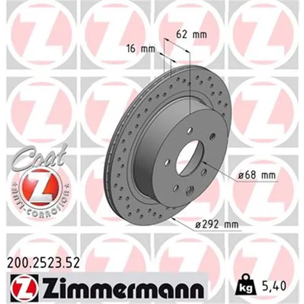 Alta Calidad Disco de freno eje trasero (Gama SPORT COAT Z) ZIMMERMANN 200252352