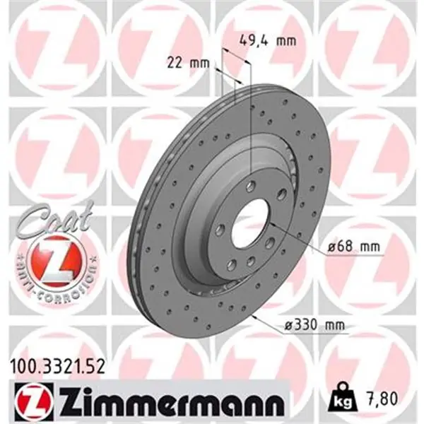 Disco de freno eje trasero (Gama SPORT COAT Z) ZIMMERMANN 100332152 Oferta Especial