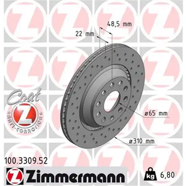 Disco de freno eje trasero (Gama SPORT COAT Z) ZIMMERMANN 100330952 Máxima Calidad