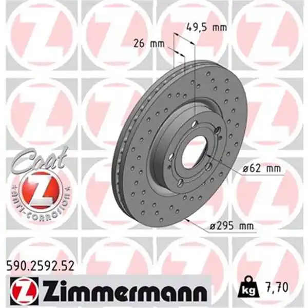 Marca Reconocida Disco de freno eje delantero (Gama SPORT COAT Z) ZIMMERMANN 590259252