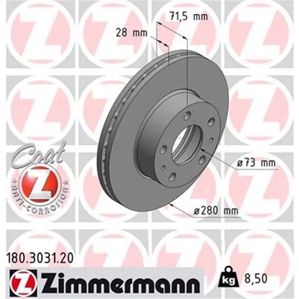 Disco de freno eje delantero (Gama COAT Z) ZIMMERMANN 180303120 Entrega Rápida