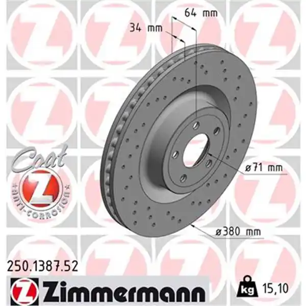 Máxima Calidad Disco de freno eje delantero (Gama SPORT COAT Z) ZIMMERMANN 250138752