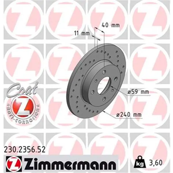 Disco de freno eje trasero (Gama SPORT COAT Z) ZIMMERMANN 230235652 Hecho A Mano