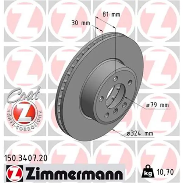 Disco de freno eje delantero (Gama COAT Z) ZIMMERMANN 150340720 Stock Limitado