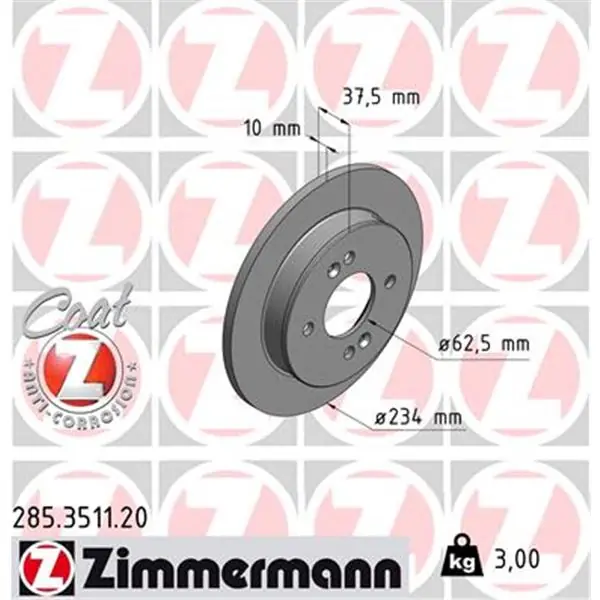 Liquidación Disco de freno eje trasero (Gama COAT Z) ZIMMERMANN 285351120