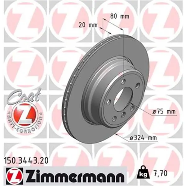 Disco de freno eje trasero (Gama COAT Z) ZIMMERMANN 150344320 Certificado