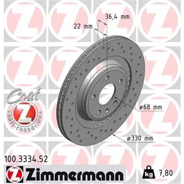 Disco de freno eje trasero (Gama SPORT COAT Z) ZIMMERMANN 100333452 Solo Por Tiempo Limitado