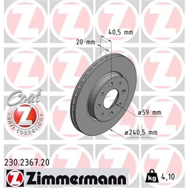 Disco de freno eje delantero (Gama COAT Z) ZIMMERMANN 230236720 Descuento