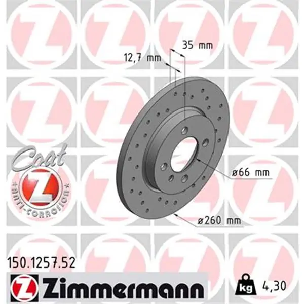 Disco de freno eje delantero (Gama SPORT COAT Z) ZIMMERMANN 150125752 Stock Limitado