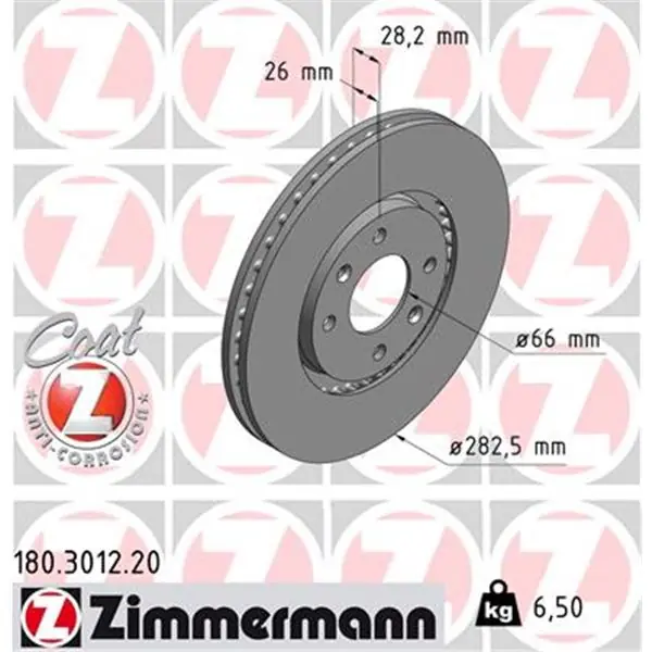 Disco de freno eje delantero (Gama COAT Z) ZIMMERMANN 180301220 Auténtico