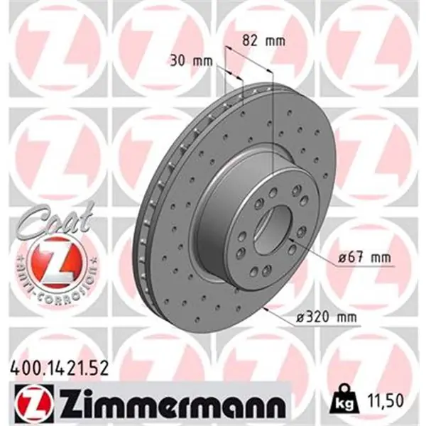 Disco de freno eje delantero (Gama SPORT COAT Z) ZIMMERMANN 400142152 Liquidación