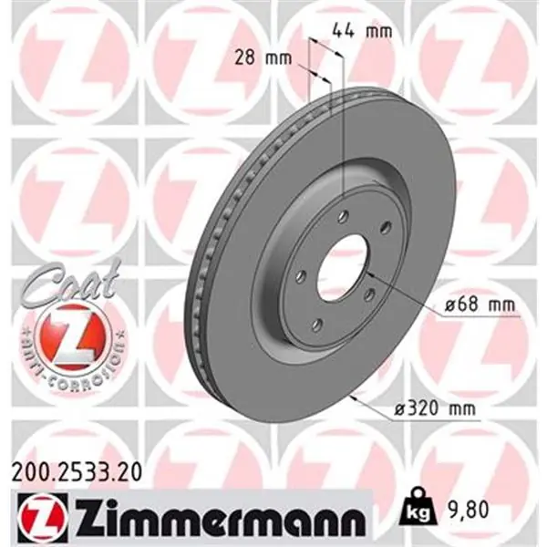 Disco de freno eje delantero (Gama COAT Z) ZIMMERMANN 200253320 Artesanal