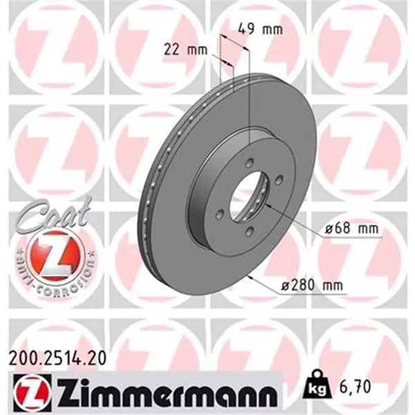 Artesanal Disco de freno eje delantero (Gama COAT Z) ZIMMERMANN 200251420