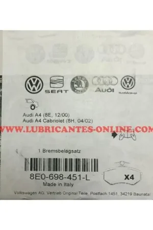 Pastillas de freno VAG 8E0698451L Últimas Unidades