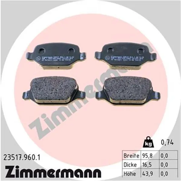 Lujoso Juego de pastillas de freno ZIMMERMANN 235179601