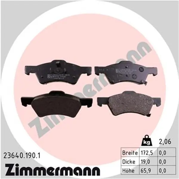 Nueva Colección Juego de pastillas de freno ZIMMERMANN 236401901