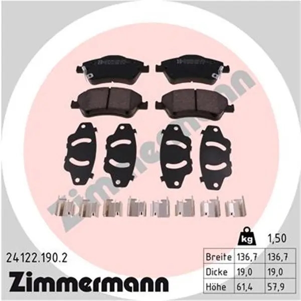 Juego de pastillas de freno ZIMMERMANN 241221902 Marca Reconocida