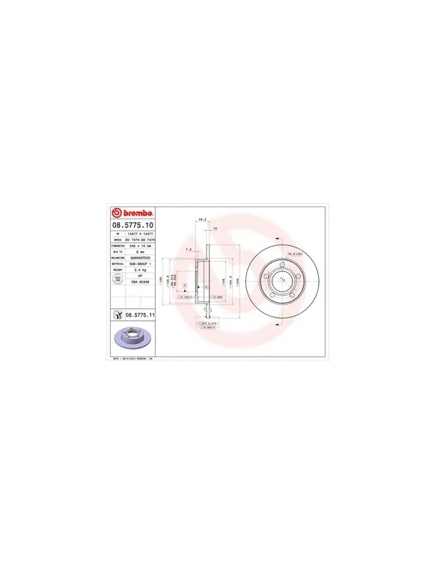 Stock Limitado DISCO DE FRENO 2 UNID. X CAJA 08.5775.10 BREMBO - AUDI 5000 Ranchera familiar (44, 44Q, C3) - Eje trasero