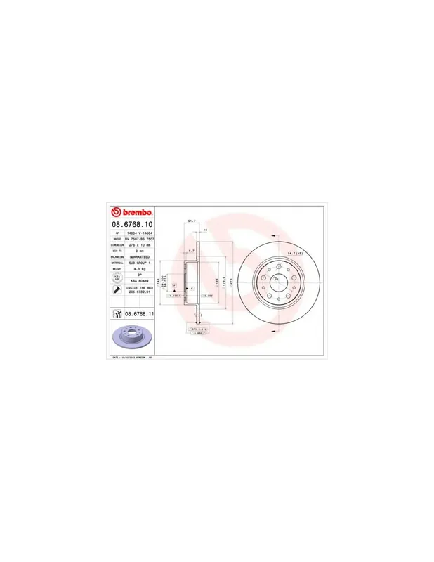 Alta Calidad DISCO DE FRENO 2 UNID. X CAJA 08.6768.10 BREMBO - LANCIA KAPPA (838A) - Eje trasero