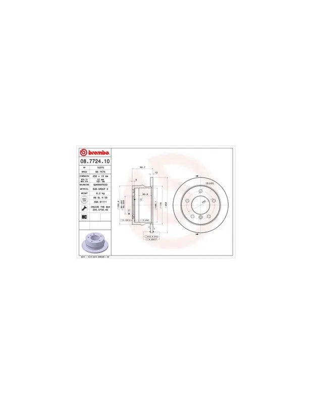 Solo Por Tiempo Limitado DISCO DE FRENO 1 UNID. X CAJA 08.7724.10 BREMBO - MERCEDES-BENZ SPRINTER 2-t Furgón (901, 902) - Eje trasero