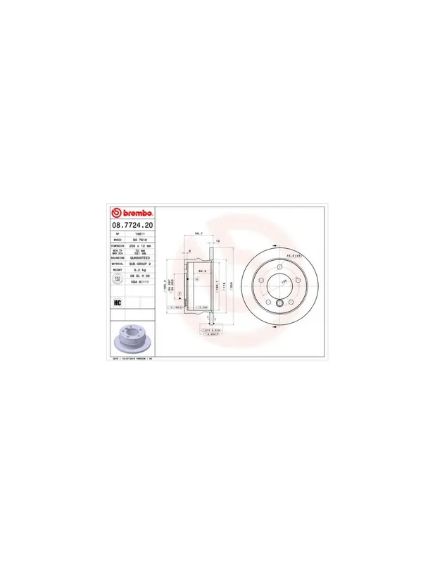 Auténtico DISCO DE FRENO 1 UNID. X CAJA 08.7724.20 BREMBO - MERCEDES-BENZ SPRINTER 2-t Autobús (901, 902) - Eje trasero