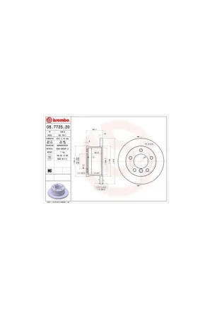 Artesanal DISCO DE FRENO 1 UNID. X CAJA 08.7725.20 BREMBO - VW LT Mk II Furgón (2DA, 2DD, 2DH) - Eje trasero
