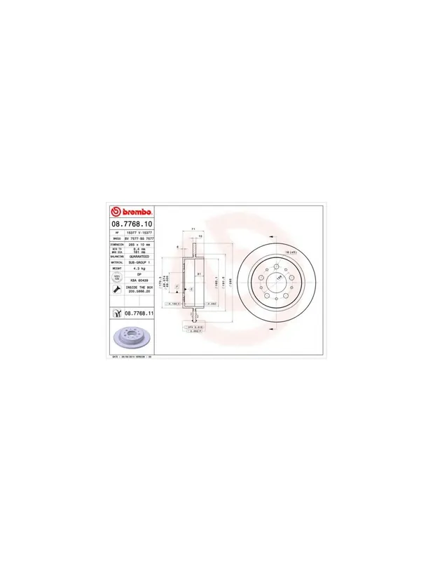 Profesional DISCO DE FRENO 2 UNID. X CAJA 08.7768.10 BREMBO - VOLVO V90 Ranchera familiar - Eje trasero