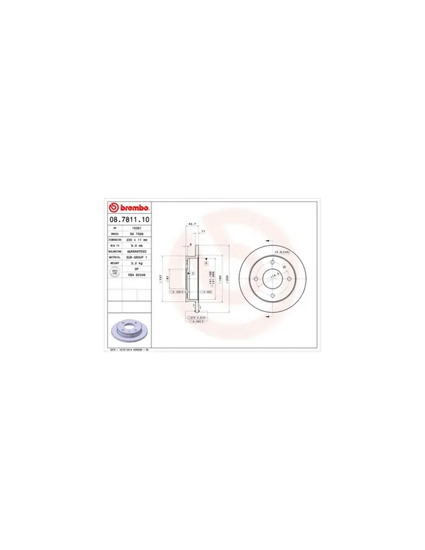 DISCO DE FRENO 2 UNID. X CAJA 08.7811.10 BREMBO - HYUNDAI ATOZ (MX) - Eje delantero Precio Rebajado