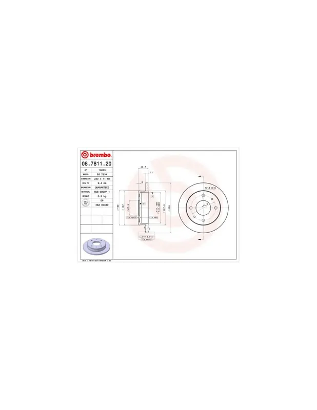 DISCO DE FRENO 2 UNID. X CAJA 08.7811.20 BREMBO - HYUNDAI AMICA (MX) - Eje delantero Auténtico