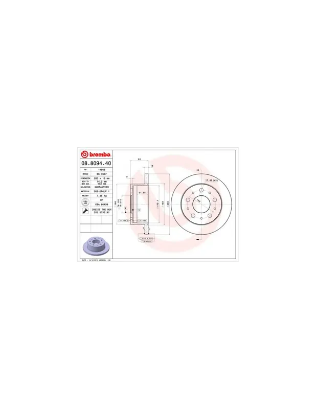 Ordenar Ahora Mismo DISCO DE FRENO 2 UNID. X CAJA 08.8094.40 BREMBO - PEUGEOT BOXER Autobús (230P) - Eje trasero