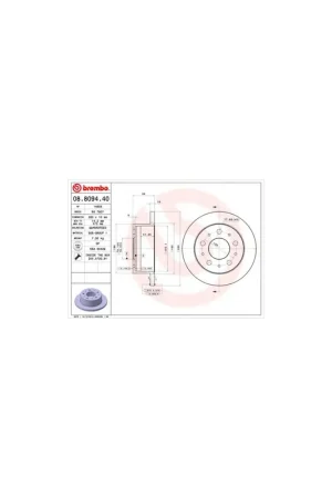 Alta Calidad DISCO DE FRENO 2 UNID. X CAJA 08.8094.40 BREMBO - FIAT DUCATO Caja/Chasis (244) - Eje trasero